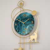 Azure Clover Bloom Panorama Wall Clock – Gold & Teal (48" x 24")
