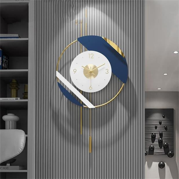 Azure Clover Bloom Vertical Wall Clock – Gold & Teal (15" x 36")