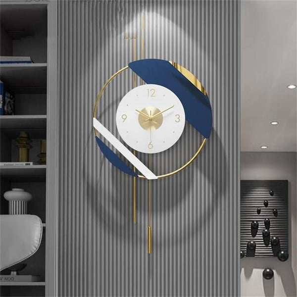 Azure Clover Bloom Vertical Wall Clock – Gold & Teal (15" x 36")
