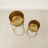 Regal Hammered Gold Steel Planters (Set of 2)