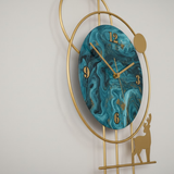 Azure Clover Bloom Panorama Wall Clock – Gold & Teal (48" x 24")