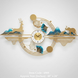 Azure Clover Bloom Panorama Wall Clock – Gold & Teal (16" x 36")