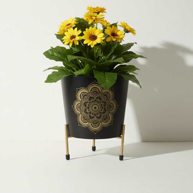 Artistic Leaf & Mandala Metal Pots with Stand