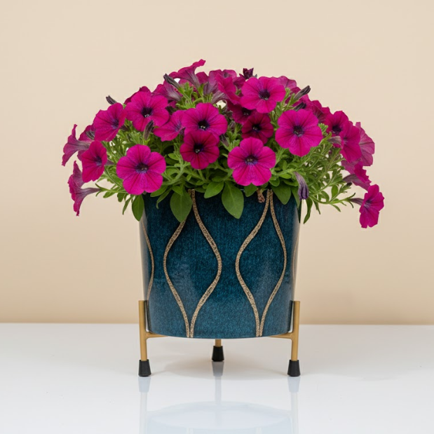 Contemporary Print Metal Pots with Stand