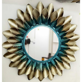 Embossed Petal Halo Mirror - Gold/Teal