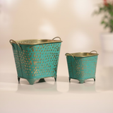 Oval Dotted Metal Pots with Antique Finish – Green Set