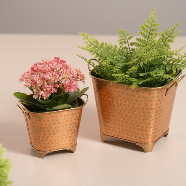 Oval Dotted Metal Pots with Antique Finish – Bronze Set