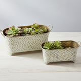 Oval Dotted Metal Pots with Antique Finish – Long Rectangular Set