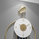 Azure Ginkgo Orbit Wall Clock – Gold & Teal (15" x 32")
