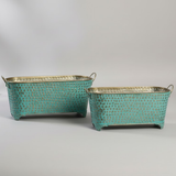 Oval Dotted Metal Pots with Antique Finish – Long Green Set