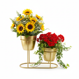 Champagne Gold Three-Pot Steel Table Planter Stand
