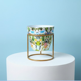Botanical Art Metal Pot with Stand