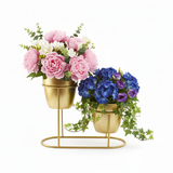 Champagne Gold Three-Pot Steel Table Planter Stand