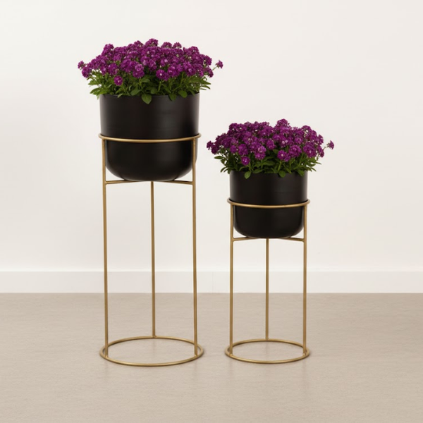 Urban Luxe Black Steel Planters (Set of 2)
