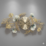 Ginkgo Garden Panorama Wall Clock – Gold & Teal (48" x 24")