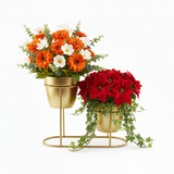 Champagne Gold Three-Pot Steel Table Planter Stand