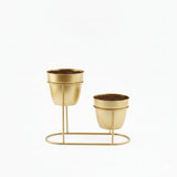 Champagne Gold Three-Pot Steel Table Planter Stand