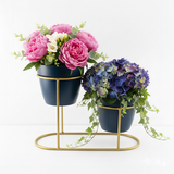 Charcoal Black Three-Pot Steel Table Planter Stand