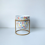 Botanical Art Metal Pot with Stand