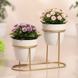 Small Golden Double Steel Planter Stand – Classic White