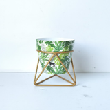 Geometric Botanical Metal Pot with Stand