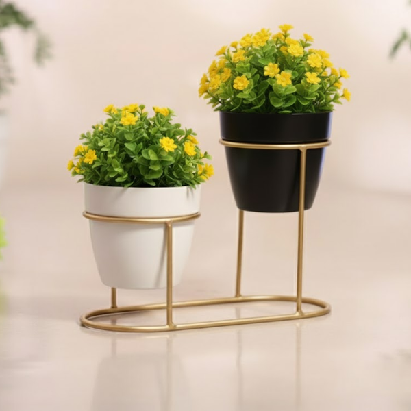 Modern Double Pot Stand with Golden Finish