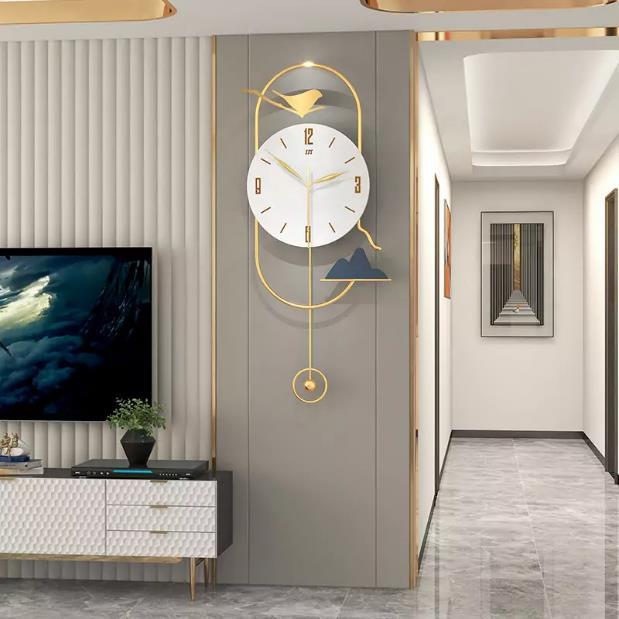 Azure Bloom Symphony Wall Clock – Gold & Aqua (48" x 22")