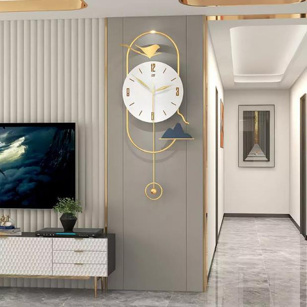 Azure Bloom Symphony Wall Clock – Gold & Aqua (48" x 22")