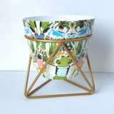 Tropical Garden Printed Steel Pot with Golden Geometric Stand