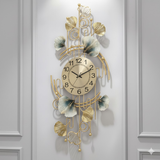 Ginkgo Garden Panorama Wall Clock – Gold & Teal (36" x 18")