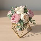 Potted Leaf Printed Steel Pot with Golden Geometric Stand