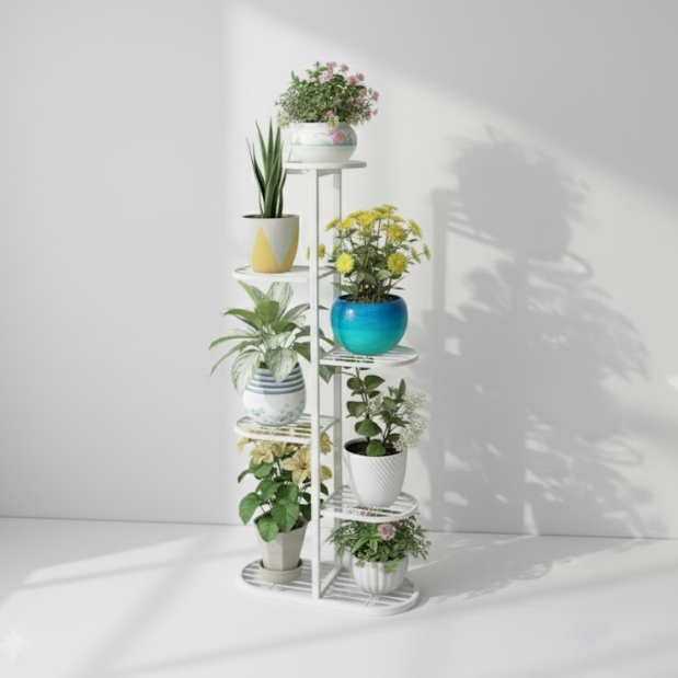 Vertical Multi-Tier Steel Pot Stand - Short (White)