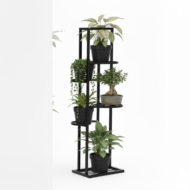 Elegant Vertical Steel Plant Stand – Long (Black)