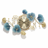Azure Ginkgo Orbit Clock – Vertical, Blue Gold (22" x 40")