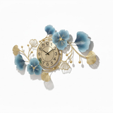 Azure Ginkgo Orbit Clock – Vertical, Blue Gold (22" x 40")