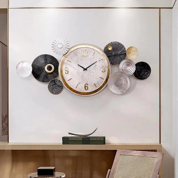 Azure Clover Rosette Clock – Gold & Teal (24" x 24")