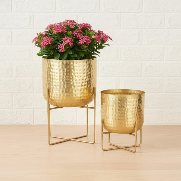 Hammered Gold Steel Planters (Set of 2)
