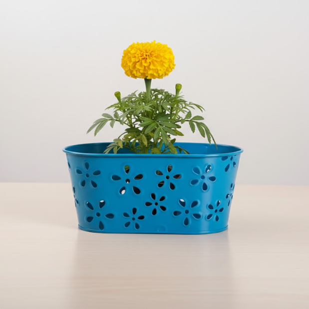 Floral Cutwork Steel Oval Pot