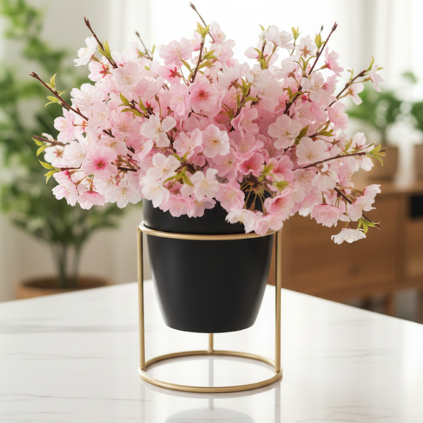 Black Classic Steel Pot with Golden Stand