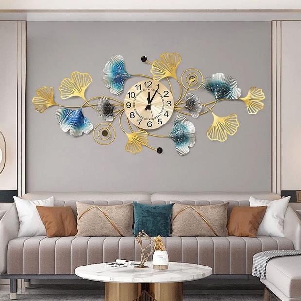 Azure Ginkgo Orbit Clock – Gold & Teal (24" x 24")