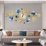 Azure Ginkgo Orbit Clock – Gold & Teal (24" x 24")
