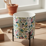 Floral Print Metal Planter