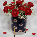 Navy Daisy Metal Planter with Stand