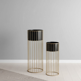 Tall Black & Gold Steel Planter Set