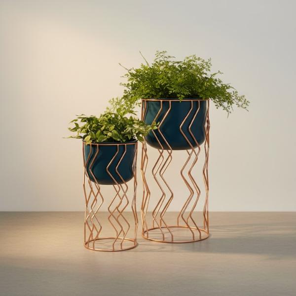 Tall Designer Zigzag Steel Planter Set