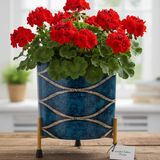 Textured Blue Rope Design Metal Planter with Stand