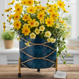 Textured Blue Rope Design Metal Planter with Stand