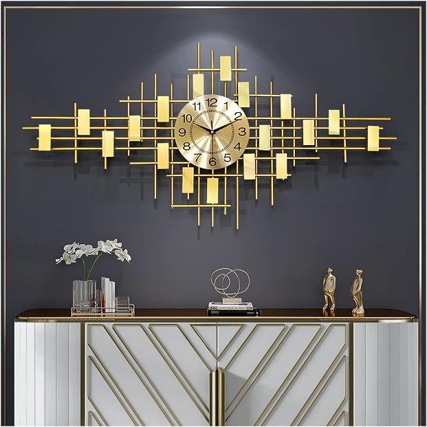 Aurora Crystal Sunburst Clock – Champagne Gold (48" x 24")