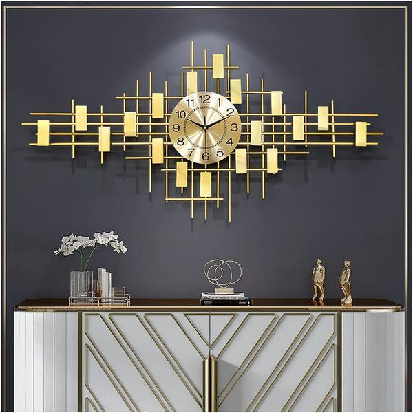 Aurora Crystal Sunburst Clock – Champagne Gold (48" x 24")