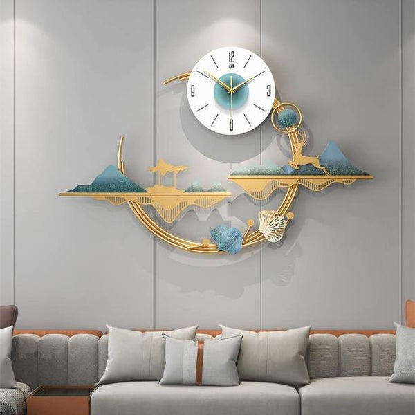 Ginkgo Trellis Vertical Wall Clock – Gold & Jade (48" x 24")
